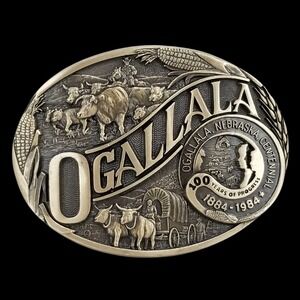 Ogallala Nebraska Centennial 100 Years Progress Belt Buckle 1984 ADM Solid Brass